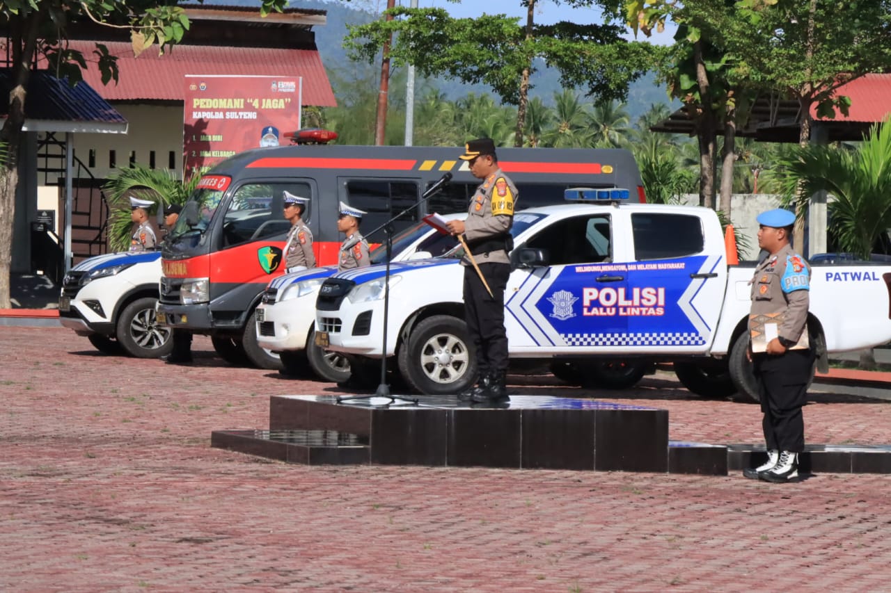 Apel Gelar Pasukan Operasi Zebra Tinombala 2024 di Lapangan Apel Mapolres Touna. Senin (14/10/2024).