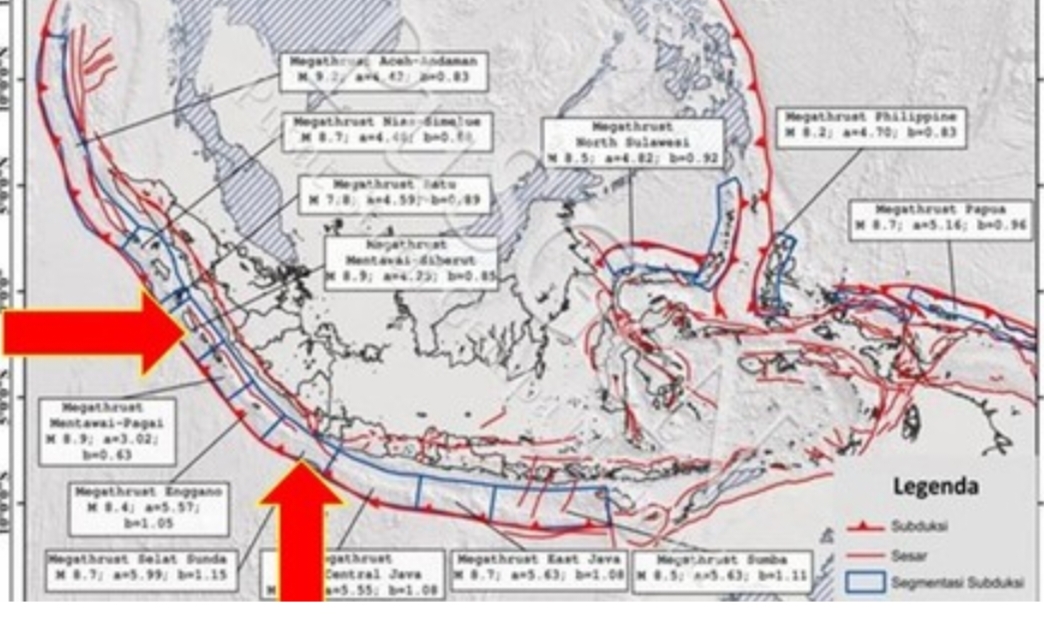 Foto: Peta Megathrust Ancam RI. (Dok. BMKG)