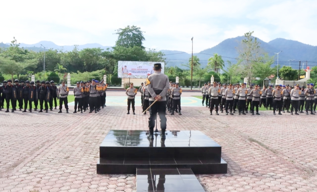 Penerimaan BKO (Bawah Kendali Operasi) PAM TPS dari Polda Sulteng. Sebanyak 80 personel Polda Sulteng mengikuti apel pada Selasa (25/11/2024).
