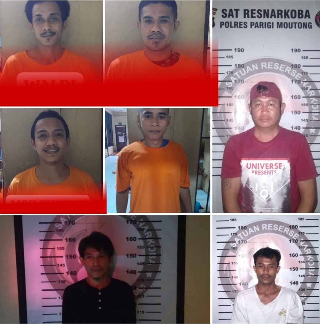 7 tahanan yang melarikan dari ruang tahanan Polres Parigi Moutong, FA kasus pencurian, CL Kasus Narkoba, Sp Kasus Narkoba, AL kasus Narkoba, MT Kasus Narkoba, WL Kasus Narkoba dan MG Kasus Narkoba
