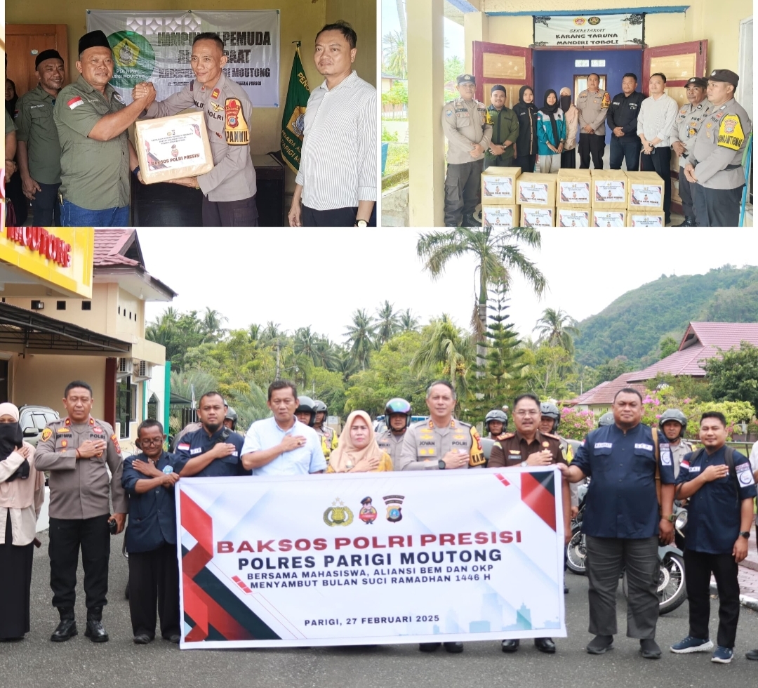 Menjelang bulan suci Ramadha 1446 H Polres Parigi Moutong melaksanakan Baksos (bakti sosial) Polri Presisi bersama mahasiswa, aliansi Badan Eksekutif Mahasiswa (BEM), dan Organisasi Kepemudaan (OKP)