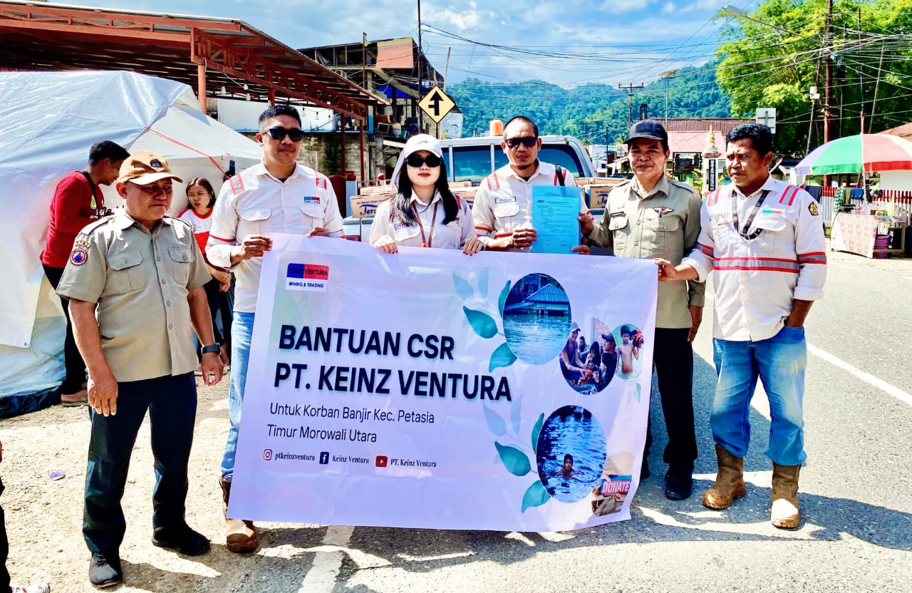 PT.Keinz Ventura Peduli Korban Banjir di Kecamatan Petasia Timur Morowali Utara,(Foto: Ist)