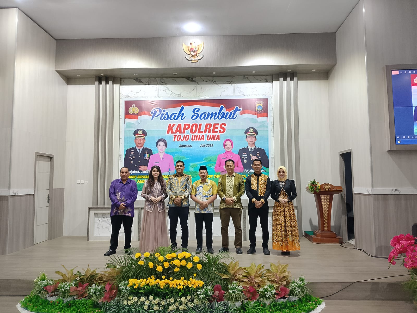 pisah sambut Kapolres Tojo Una-Una di Aula Gedung Auditorium Kantor Bupati, Sabtu (19/7/2025). Bupati Tojo Una-Una, Ilham Lawidu,