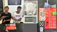 Kolase foto memperlihatkan dua tersangka berinisial RA (pelajar/mahasiswa) dan FR (nelayan) beserta seluruh barang bukti yang diamankan Satresnarkoba Polres Tojo Una-Una, Rabu (10/6/2026), usai pengungkapan kasus narkotika di Kecamatan Ratolindo.