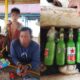 Tampak tiga tersangka (kiri) dan lima bom ikan aktif yang dikemas dalam botol bekas (kanan), yang diamankan Satpolairud Polres Tojo Una-Una saat menggagalkan praktik penangkapan ikan berbahaya di perairan Desa Pautu, Kecamatan Talatako.