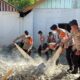 Tim SAR Kompi 4 Batalyon A Pelopor Satbrimob Polda Sulawesi Tengah bergotong royong membersihkan puing-puing bangunan yang roboh akibat gempa bumi di Kabupaten Buol, Jumat (17/7/2026).