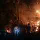 Personel gabungan Damkarmat, BPBD, dan Pos SAR Ampana bekerja memadamkan kobaran api kebakaran hutan dan lahan di Desa Balanggala, Kecamatan Ampana Tete, Senin (31/8/2026) malam.