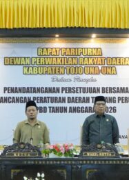 Suasana Rapat Paripurna Penandatanganan Persetujuan Bersama atas Ranperda Perubahan APBD Kabupaten Tojo Una-Una Tahun Anggaran 2026, Senin (14/9/2026).