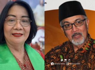 Keterangan: Penatua Ir. Ucik Sangkalia, M.Si. (kiri) menyampaikan dukungan dan doa untuk Prof. Dr. KH. Zainal Abidin, M.Ag. (kanan), Ketua Forum Kerukunan Umat Beragama Sulawesi Tengah yang sedang menghadapi proses hukum.