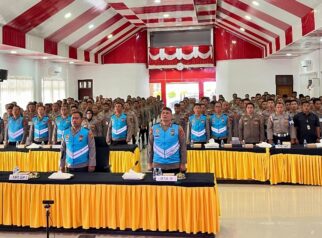 Suasana pengambilan sumpah dan penandatanganan Pakta Integritas peserta Seleksi Pendidikan Alih Golongan (PAG) T.A. 2026 serta Seleksi Sekolah Bintara Polisi (SBP) T.A. 2027 di Aula Torabelo Polresta Palu, Kamis (24/9/2026). — Foto: Humas Polda Sulteng