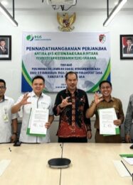 Penandatanganan Perjanjian Kerja Sama antara BPJS Ketenagakerjaan dengan Pemerintah Kabupaten Tojo Una-Una di Ruang Rapat Pimpinan Wilayah BPJS Ketenagakerjaan Palu, Senin (28/9/2026).